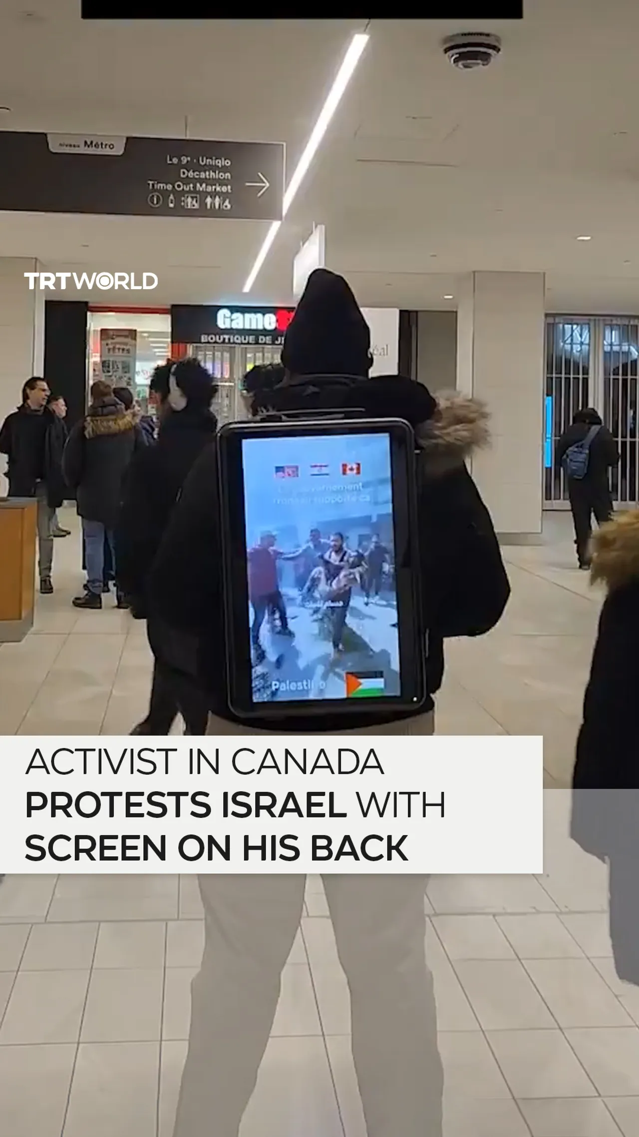 Activist in Canada protests Israel with screen on his back
